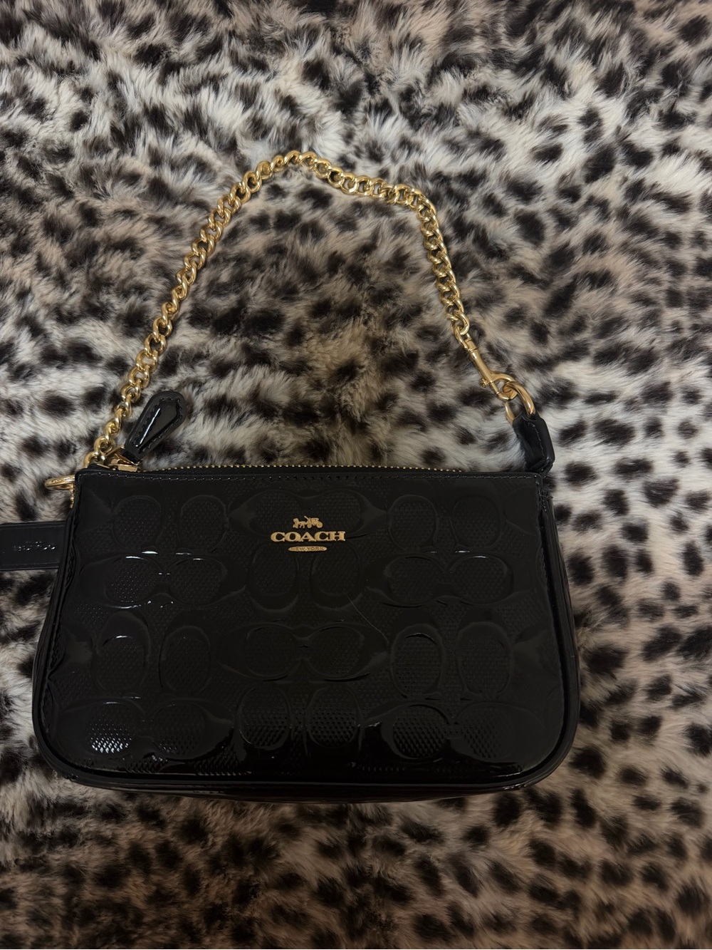 Nolita 19 Black Glossy Signature Bag with Gold Chain